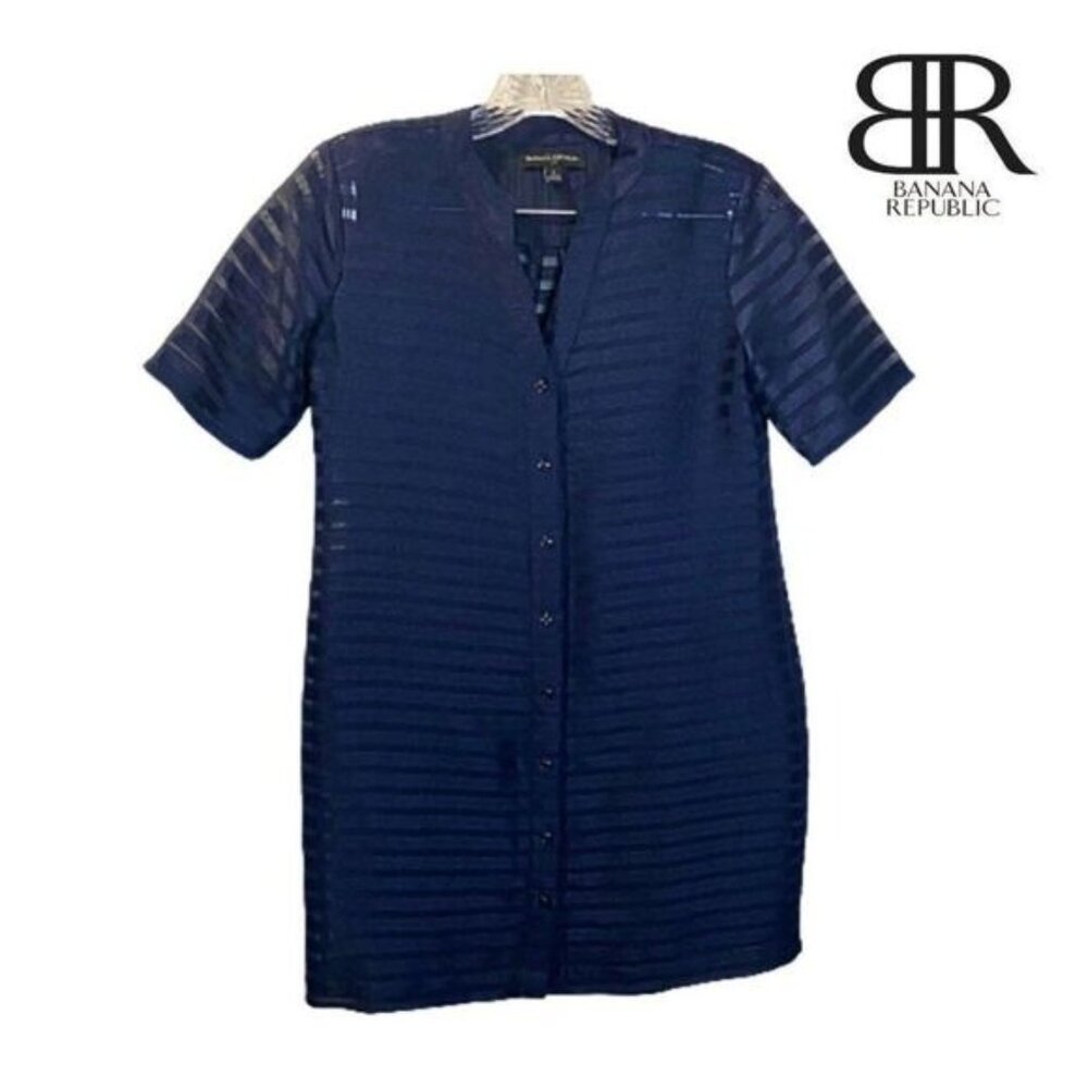 Banana Republic Women's Semi Sheer Striped Button‎ Front Dress